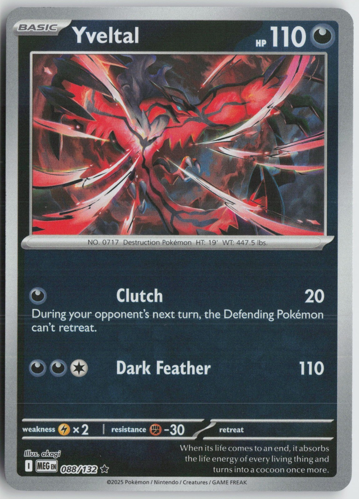 Yveltal Rare Reverse Holo ME01: Mega Evolution 088/132 NM
