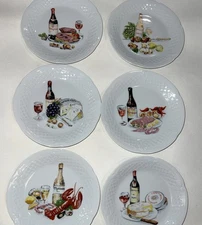Vintage Set of  6 Philippe Deshoulieres Limoges Porcelain Canape Plates France