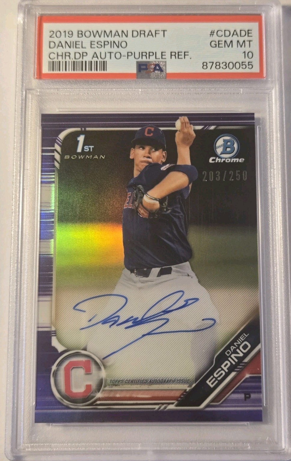 Daniel Espino 2019 Bowman Draft Chrome 1st Auto Purple Refractor /250 PSA 10