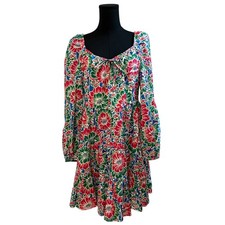 RIXO London Roxy Dress Tiered Mini Hibiscus Floral Tropical Multicolor Medium