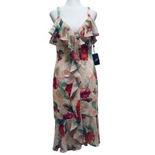 Adrianna Papell Womens Midi Ruffled Sleeveless Dress Size 4 Floral Pattern