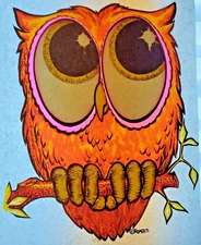 Colorful Owl Vintage 70's Roach Iron on T-Shirt transfer NOS X 77