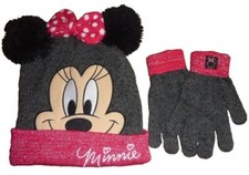 Girls Disney MINNIE MOUSE PomPom Ears Hat  Gloves Set OSFM Bow Face NWT age5-12