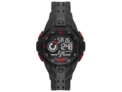 PUMA BOLD P5042 Digital-Uhr Chrono Silikon Schwarz Alarm Dual Time Uhr NEU OVP