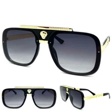 Men's Classy Elegant Retro Hip Hop Rapper Style SUN GLASSES Black & Gold Frame