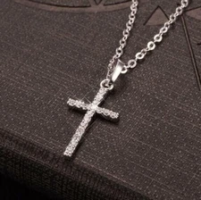 Round Cut Simulated Diamond Stunning Cross Fancy Pendant 14K White Gold Plated