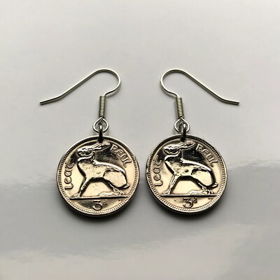 Ireland Éire 3 Pence coin earrings Irish rabbit hare Celtic harp Dublin e000025