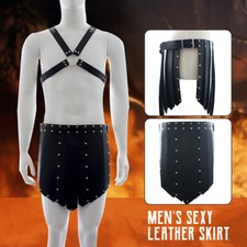 Roman Gladiator Costume Adult Mens PU Leather Skirt Halloween Cosplay Party Club