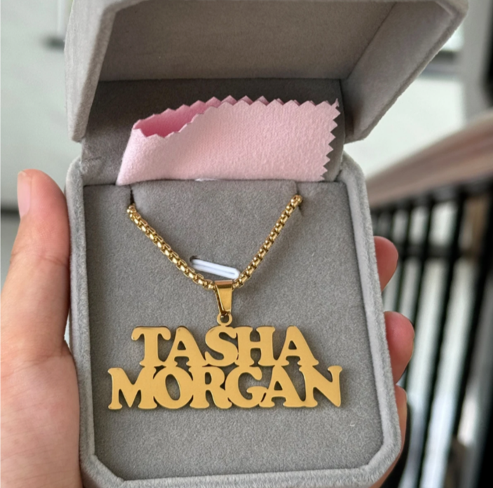 Custom Double Name Necklace Personalized Silver or Gold Nameplate Pendant