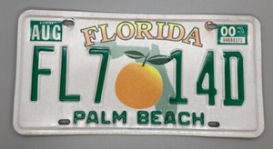 Vintage 2000 Florida Palm Beach License Plate - Two Leaf Orange / State Outline