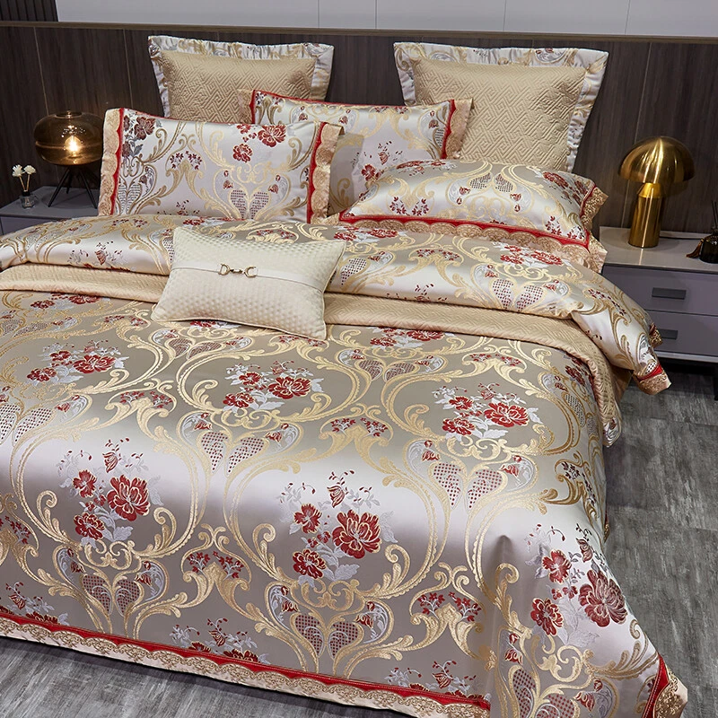 Bedding Set 6pcs Luxury European Damask Jacquard Quilt Cover Flat Sheet Set - Image 2 of 4