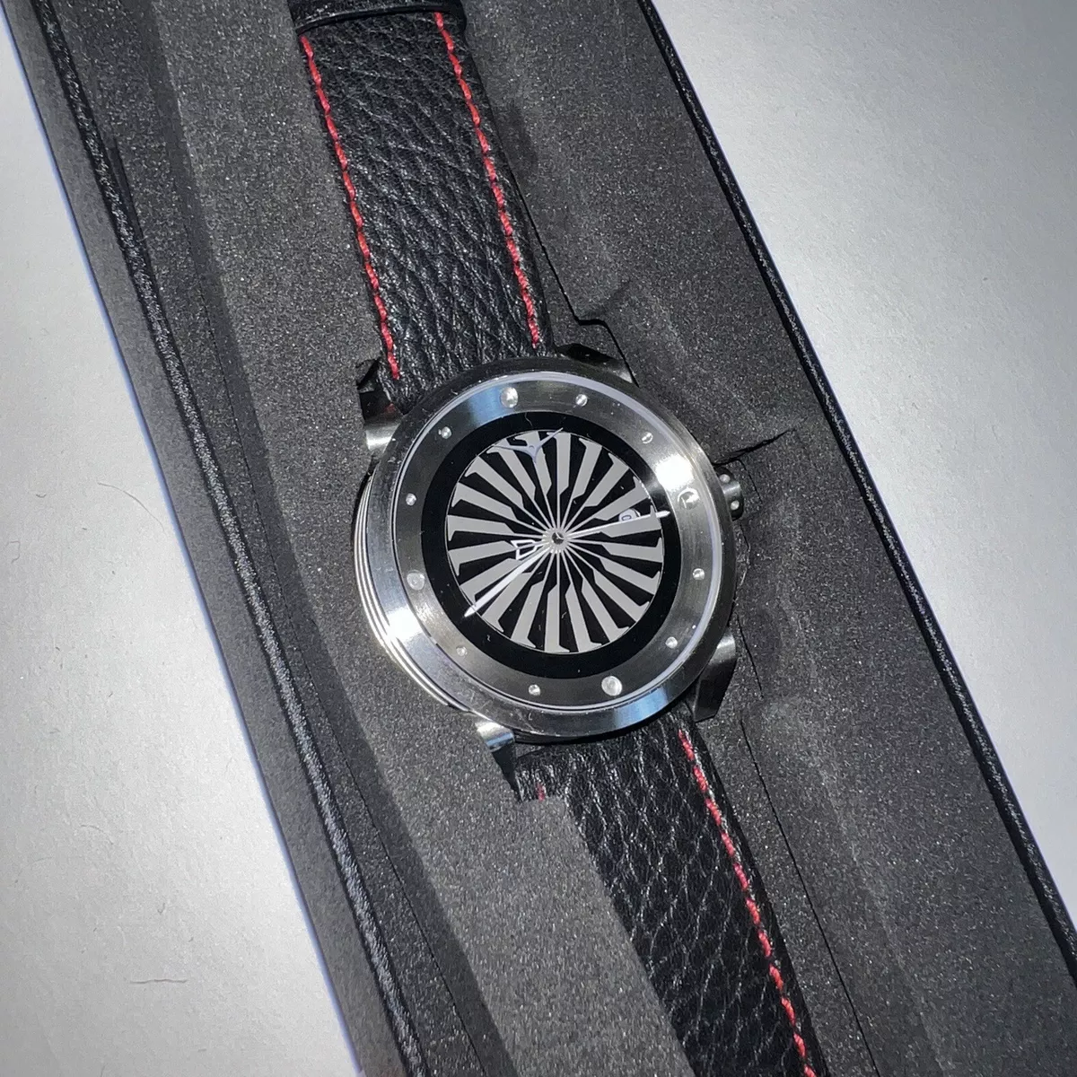 Zinvo Blade Men s Watch Black Leather with Red Stitching
