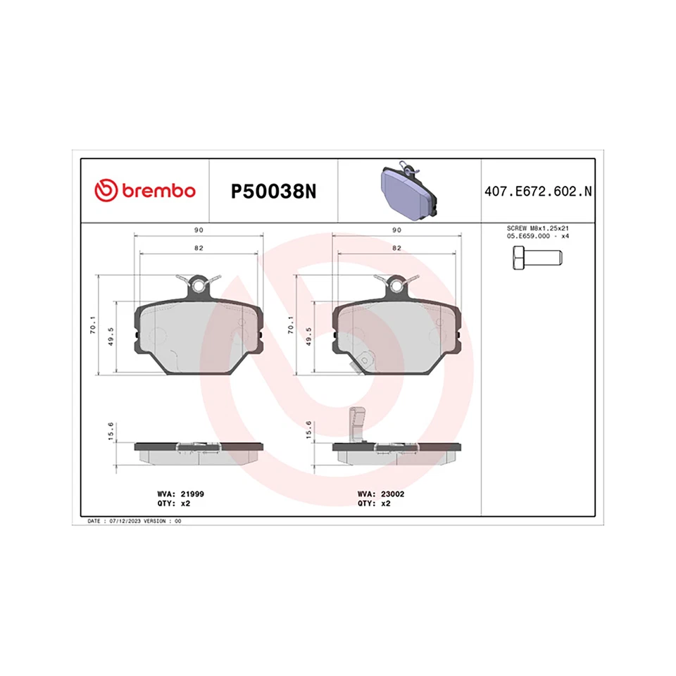 For 2008-2016 Smart Fortwo Brembo Front Ceramic Disc Brake Pads Set Kit - Image 2 of 4