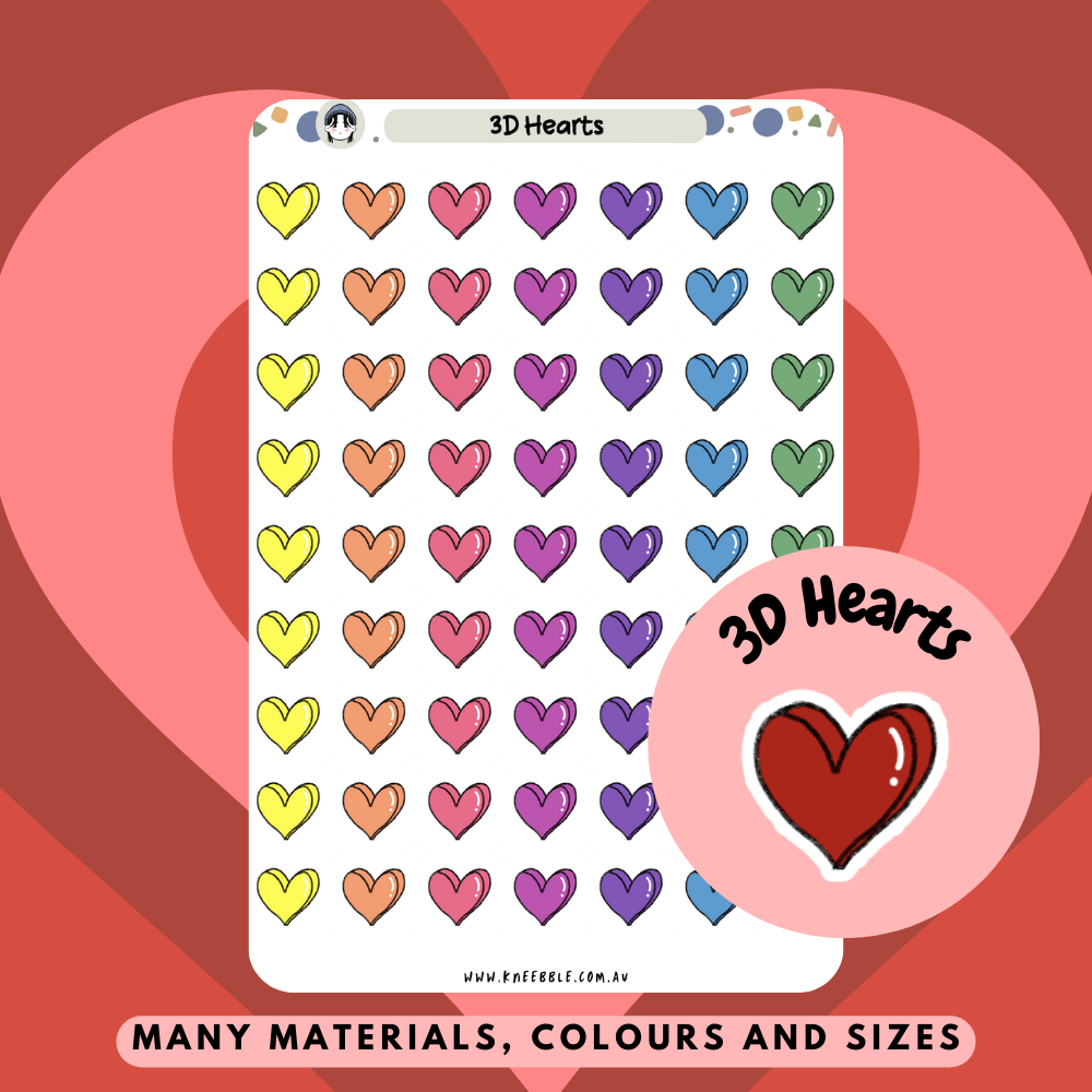 3D Hearts Planner Stickers