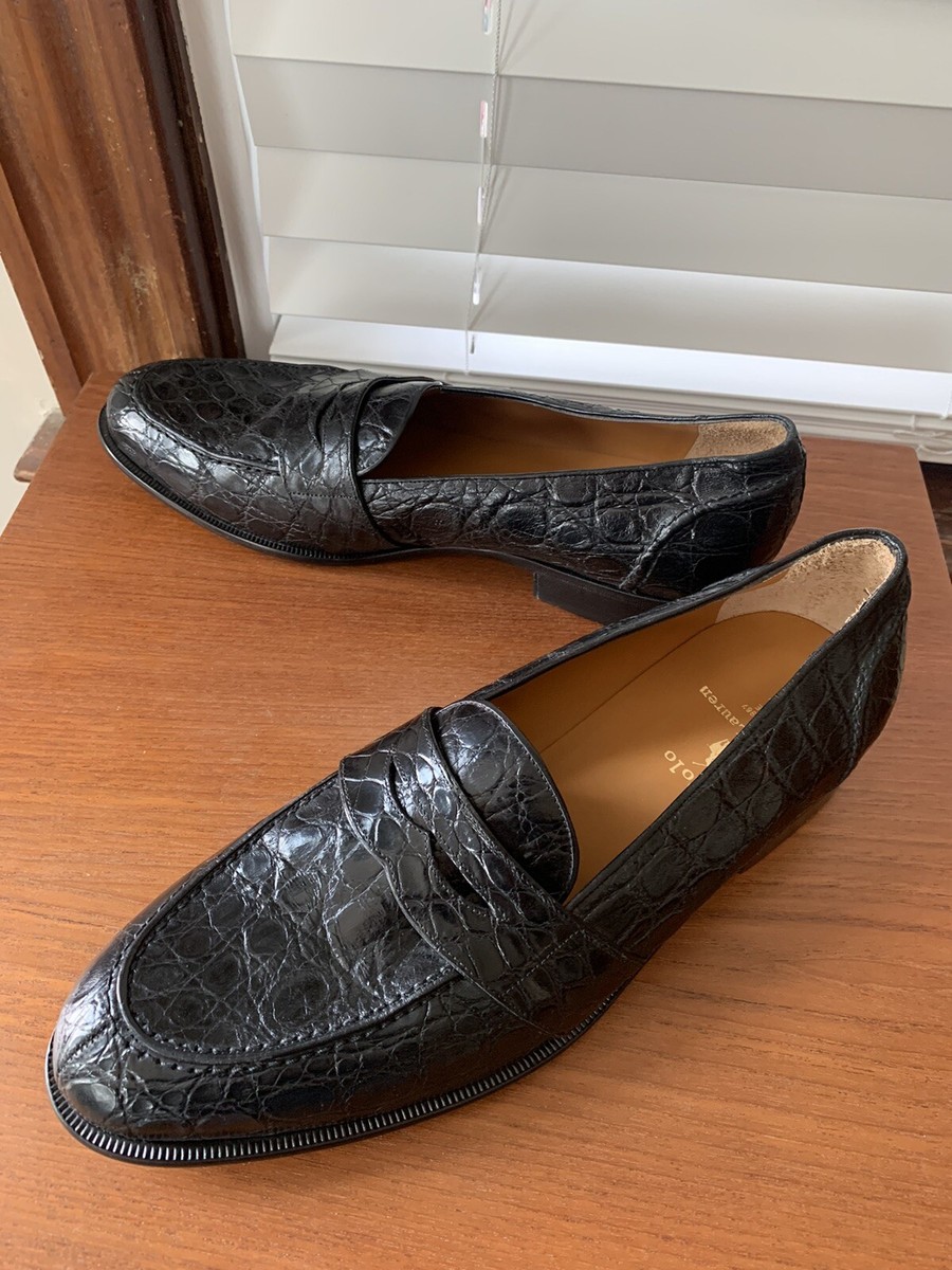 NEW | RALPH LAUREN 12D BLACK CROCODILE PENNY LOAFERS SHOES