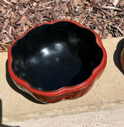 Vintage Large Chinese Red Lacquerware Box Lobed Pumpkin Design Decorative Lidded - Picture 4 of 14