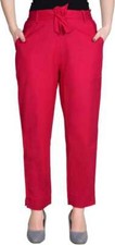 Regular Fit Women Pink Cotton Blend Trousers For Women In Red Color