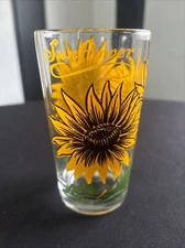 50s 60s MCM Boscul Peanut Butter Flower Drinking Glass 5" SUNFLOWER Yellow
