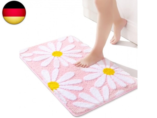 Qjhomo Rosa Badezimmerteppich Niedliche GäNseblüMchen Badematte Rutschfest W-image