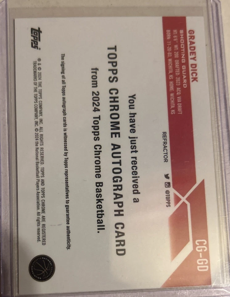 2023-24 Topps Chrome - Autographs Gradey Dick #CG-GD Refractor (AU, RC) - Image 4 of 4