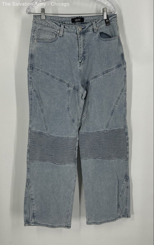 Akira Womens Blue Denim Medium Wash 5-Pocket Design Wide-Leg Jeans Size 13