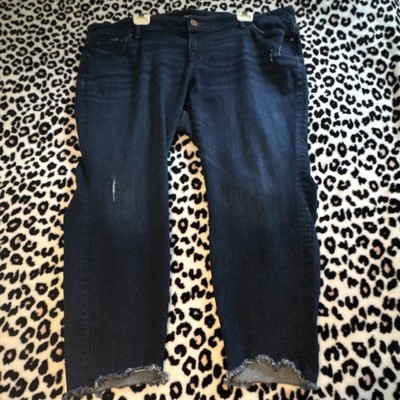 LOFT Dark Blue Straight Plus Jeans Distressed Raw Hem 5-Pocket Design Women