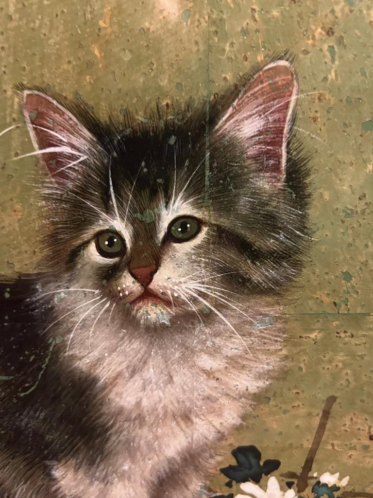 Chiu WENG Chinese Watercolor Painting Kitten Cat Landscape Portrait Framed Asian