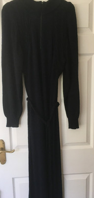 Vintage 70er Fabiani Strickkleid blau Rollkragen mit Reißverschluss Gr. L 54 ins lang