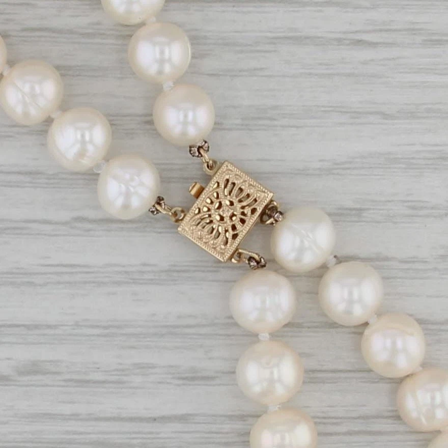 Collar de cuentas de perlas de doble filamento de 15,5" cierre de oro de 14 k Foto 3 de 4