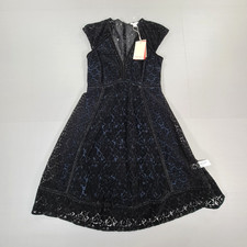 Monsoon Kleid marine schwarz 8 UK Spitze Mini V-Ausschnitt ärmellos Party Cocktail