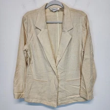 Vtg Rafaella Slub Woven Blazer Jacket Size 12 Cream 100% Silk Neutral Coastal