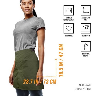 Moss Green Half Apron, Leather Straps, Split-Leg, Adjustable