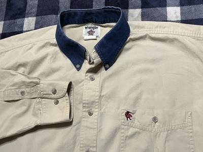 VTG Wrangler Western Button Down PBR Rodeo Beige Tan Long Sleeve Shirt Mens XL
