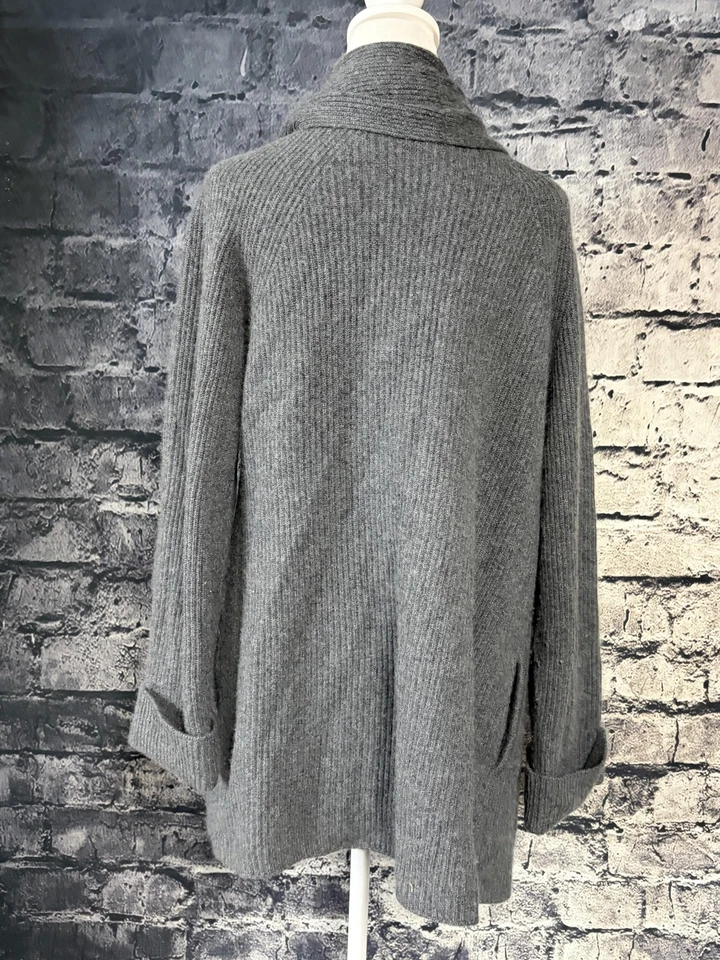 Neiman Marcus Cashmere Sweater Womens Large Gray Open Front Cardigan Pockets - Image 2 of 4