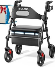 Foldable Rollator Walkers with Seat for Seniors, 8'' Big Wheels, 350 lb. Weight