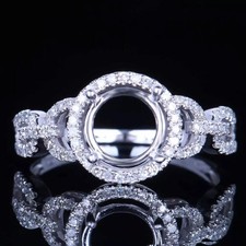 7mm Round Semi Mount Ring 925 Sterling Silver Halo Pave CZ Women Engagement Ring
