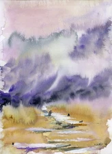 Original Watercolor Painting, Abstract landscape by Vasil Vasilev