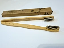 4 Pack Bamboo Toothbrushes Biodegradable Soft Medium Charcoal Bristles