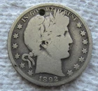 1892-S 50C Barber Silver Half Dollar Rare Key Date First Year Graffiti  Holed