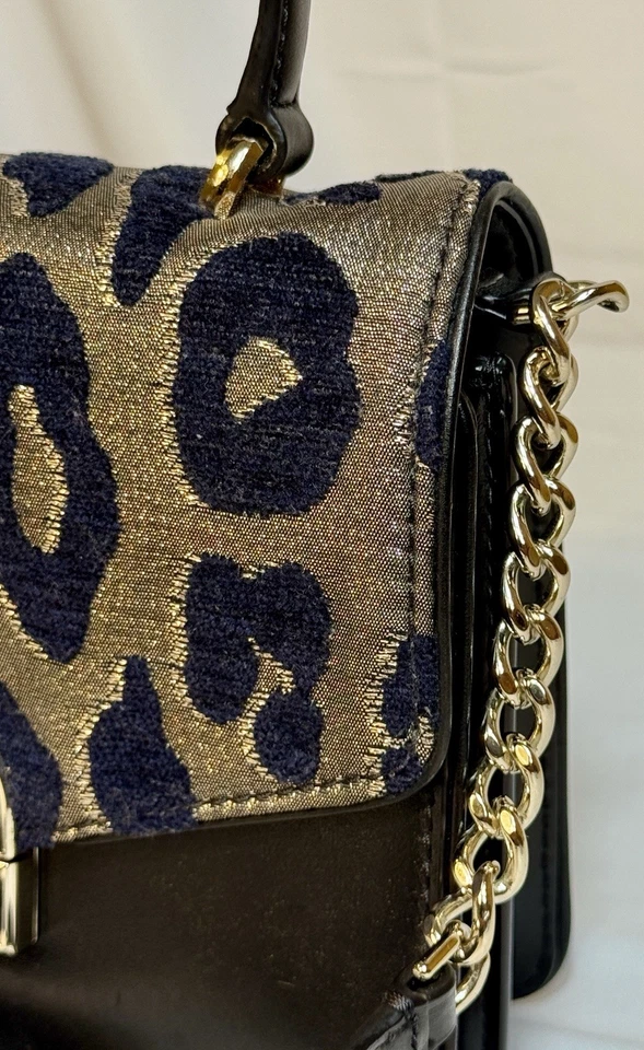 😎😎😎NUEVO SIN ETIQUETAS KATE SPADE NEGRO DORADO Neve Ocelot Mini Cartera con Mango Superior $379 2WAY Foto 4 de 4