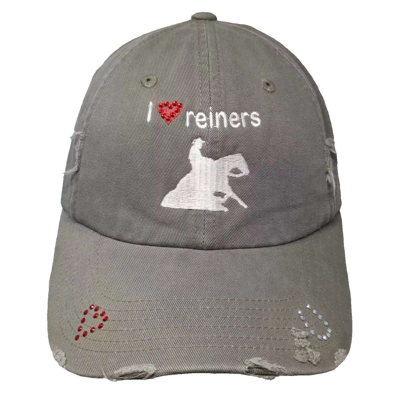 District Threads Green Baseball Cap OS Distressed Rhinestone Reining Horse Hat