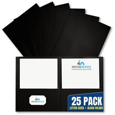 Black Folders with Pockets Letter Size 2-Pocket Embossed Paper Pocket Folder