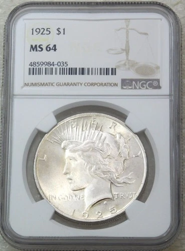 1925 Peace Silver Dollar NGC MS64 Original Gorgeous Luster PQ #J227R