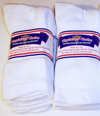 6 or 12 Pairs Womens Mens Physicians Choice White Ventilated Diabetic Crew Socks