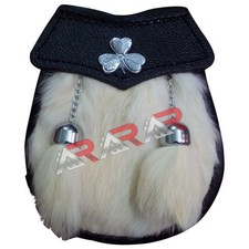 Irish Shamrock Boys Sporran Free Leather Belt Chain 28" White Fur 2 Tassels AAR