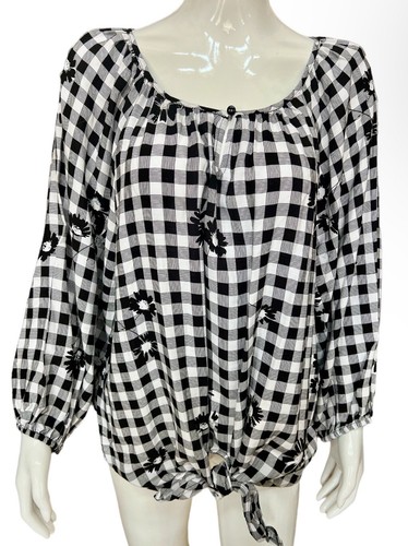 Allison Daley $69 Checked Print Blouse 3/4 Sleeves Tie Front Top Size XL New NWT