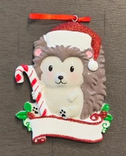 Festive Hedgehog In Santa Hat With A Candy Cane Personalizable Ornament