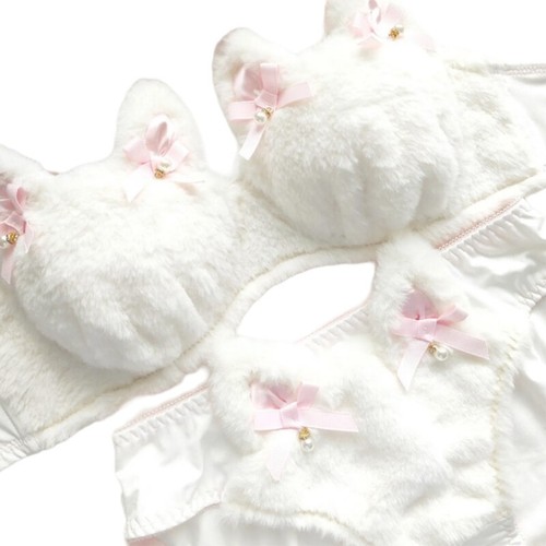 Cartoon Anime Lingerie Cute Soft Underwear Comfortable Plush Bra Panty Set - Picture 11 of 16