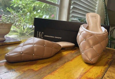 INC Womens Zafira Faux Leather Slides Pointed Toe Mules Quilted