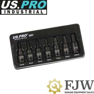 US Pro Tools 3/8 Impact Sechskant Bit Steckschlüsselsatz Inbusschlüssel S2 Stahl 7-teilig H3-H10